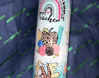 20 oz Metal Hot/Cold  tumbler With Straw  teacher theme great teacher gift