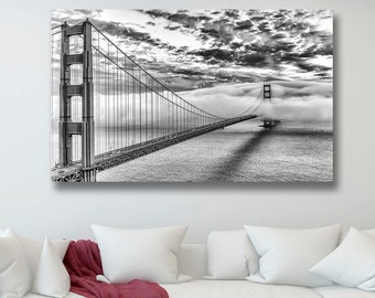 Black and White San Francisco Print Art - Black and White Romantic Golden Gate Bridge Photography - Beautiful Sunset Picture in Monochrome