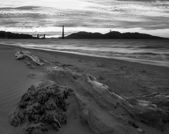 Black and White San Francisco Sunset Photo - Golden Gate Bridge Print - California Art of the Golden Gate Bridge in San Fran at Sunset