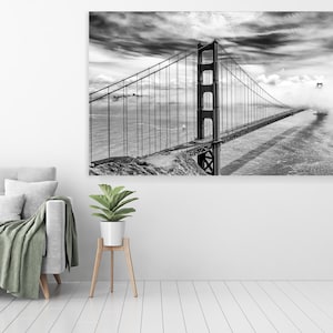 San Francisco Black & White Photograph  - Extra Large Wall Decor Golden Gate Bridge Print - California Wall Art Print Home Decor