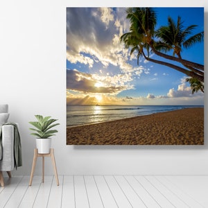 Maui Hawaii Sunset Photo Beautiful Paradise Beach Photograph from the Hawaiian Island of Maui Palm Trees Sand Ocean Sunset imagen 1