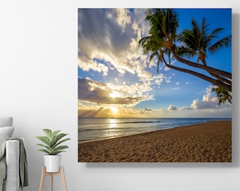 Maui Hawaii Sunset Photo - Beautiful Paradise Beach Photograph from the Hawaiian Island of Maui - Palm Trees - Sand - Ocean - Sunset