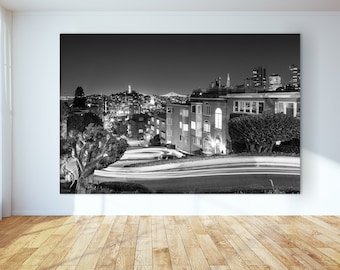 San Francisco Lombard Street Black & White Night Photo Print
