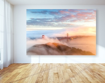 Impresión de lienzo - San Francisco Print Art on Canvas - Golden Gate Bridge Wall Art Photo - Arte de pared extra grande - San Francisco Canvas Art Print