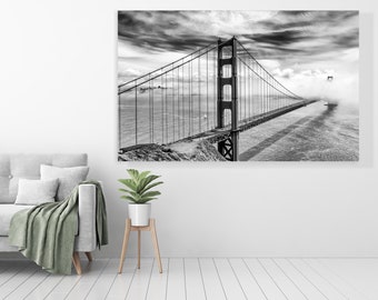 San Francisco fotografía en blanco y negro - Extra grande pared decoración Golden Gate Bridge Print - California Wall Art Print Home Decor
