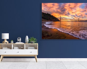 California Sunrise Photo Print from a San Francisco Beach under the Golden Gate Bridge - Landscape Art Print, Perfect Travel Gift