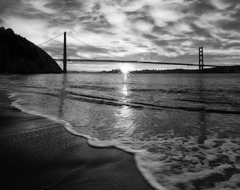 Golden Gate Bridge Print: Black and White Sunrise, San Francisco Photograph