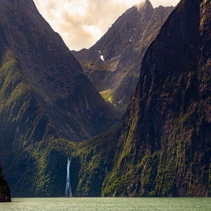 Milford Sound Print: New Zealand Fjord Waterfall Landscape Art