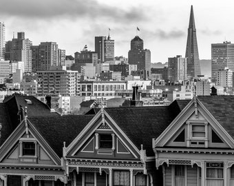 Black & White Prints, San Francisco Photo, Victorian Art Print, San Francisco City, Black and White Home Decor Wall Art Photo,