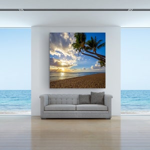 Maui Hawaii Sunset Photo Beautiful Paradise Beach Photograph from the Hawaiian Island of Maui Palm Trees Sand Ocean Sunset imagen 3