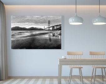 Black and White San Fran Golden Gate Bridge Photo Print Art - California Beach Sunset Picture in San Francisco Black & White Photography