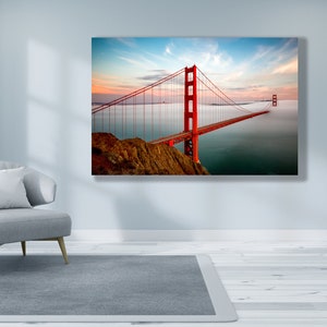 Stampa Golden Gate Bridge nella bellissima nebbia di San Francisco al tramonto Bay Area Art Sunset Photo California Home Art and Decor Bridge Fog immagine 1