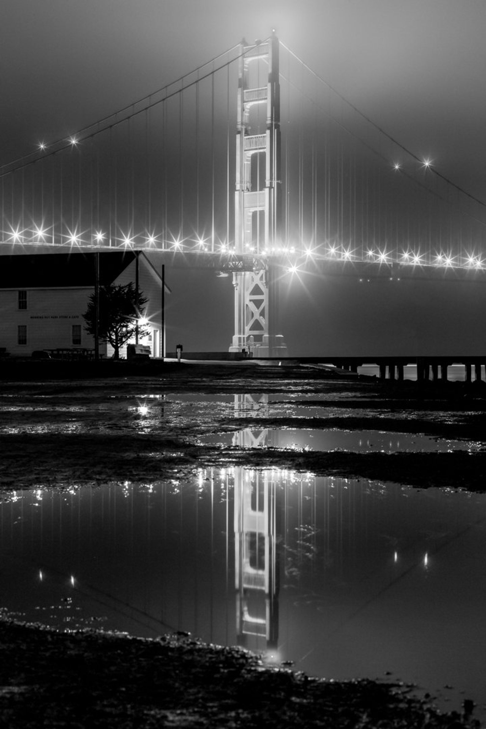 Black and White Golden Gate Bridge Photo With a Reflection of - Etsy