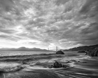 Black and White San Francisco Sunset Photo - Golden Gate Bridge Print - California Art of the Golden Gate Bridge in San Fran at Sunset