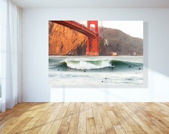 Canvas Print Surf Art - Canvas Golden Gate Print - Golden Gate Art - Surf Wall Art Print - Surfing the Golden Gate Bridge - Surf Home Decor