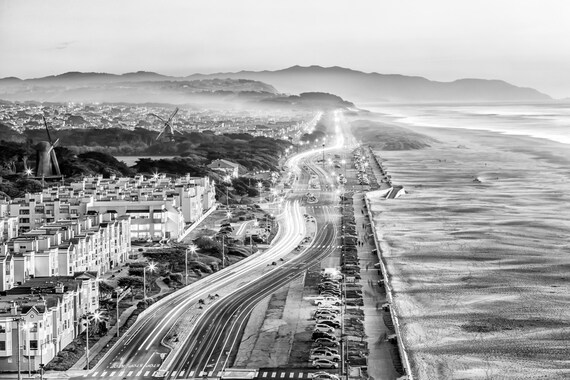Schwarz Weiss California Beach Langzeitbelichtung Fotografie Etsy
