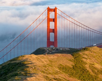 San Francisco Photograph of Golden Gate Bridge with Fog at Sunset Print - Beautiful Home decoration of the Romantic Golden Gate Bridge