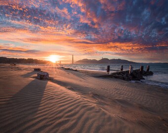 San Francisco Sunset Photo - Frisco Bay Beach Print Art - Ocean Beach Sunset Photo Art - Golden Gate Bridge Photo - California Beach Art