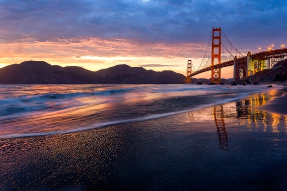 San Francisco Golden Gate Bridge Photo Print Art California Beach Sunset Picture In San Francisco Beautiful Wall Art And Home Decoration
