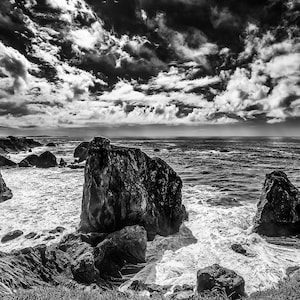 Black and White Photograph of California's Seaside Ruggid Coastline - Fine Art Black and White Print of California Coast and Cliffs
