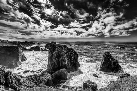 Black and White California Coast Photograph: Sonoma Seascape Fine Art Print