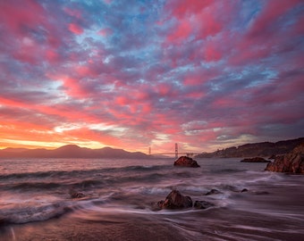 San Francisco Sunset Photo - Golden Gate Bridge Print - California Art of the Golden Gate Bridge in San Fran at Sunset - Christmas Gift