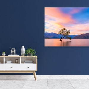 New Zealand Canvas Print Mountain Print, Lake Wall Art, Sunset Large Wall Art New Zealand Landscape Print, New Zealand Tree Nature Photo image 2