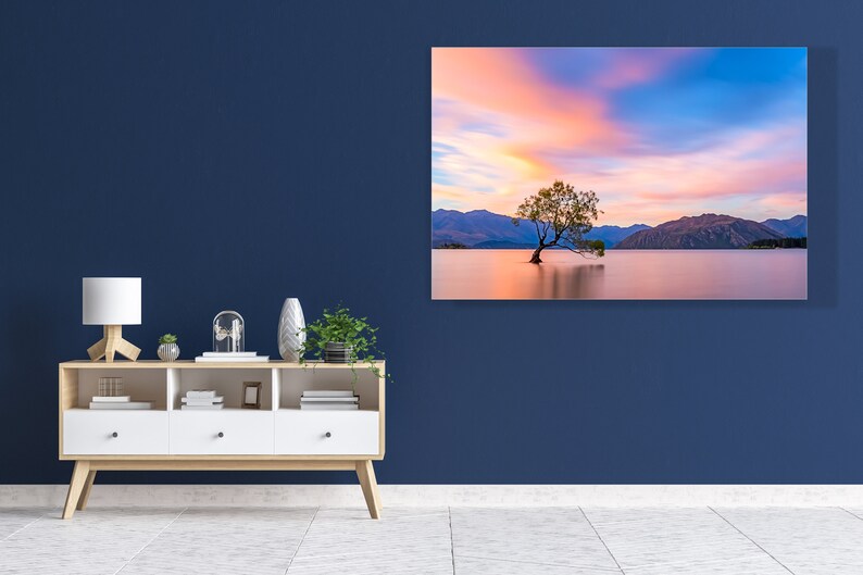 Nieuw-Zeeland Canvas Print Mountain Print, Lake Wall Art, Zonsondergang Grote Wall Art Nieuw-Zeeland Landschap Print, Nieuw-Zeeland Boom Natuur Foto afbeelding 2