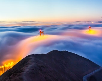 San Francisco Art Photo - Sunrise Golden Gate Bridge Fog Print - San Francisco Photo - California Coast Sunset Art Print