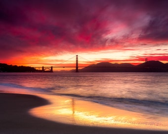 San Francisco fotografía del puente Golden Gate al atardecer - foto hermosa bahía de San Francisco para el arte de la pared de decoración para el hogar - California impresión