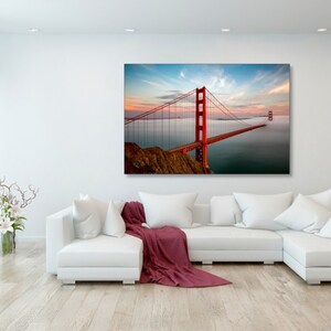 Stampa Golden Gate Bridge nella bellissima nebbia di San Francisco al tramonto Bay Area Art Sunset Photo California Home Art and Decor Bridge Fog immagine 3