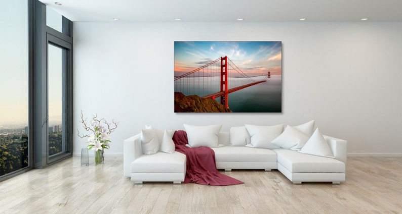 Stampa Golden Gate Bridge nella bellissima nebbia di San Francisco al tramonto Bay Area Art Sunset Photo California Home Art and Decor Bridge Fog immagine 3