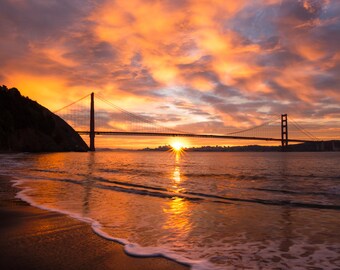 Golden Gate Bridge Print: San Francisco Sunrise Beach Photo