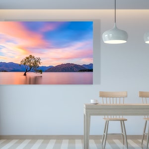 Nieuw-Zeeland Canvas Print Mountain Print, Lake Wall Art, Zonsondergang Grote Wall Art Nieuw-Zeeland Landschap Print, Nieuw-Zeeland Boom Natuur Foto afbeelding 3