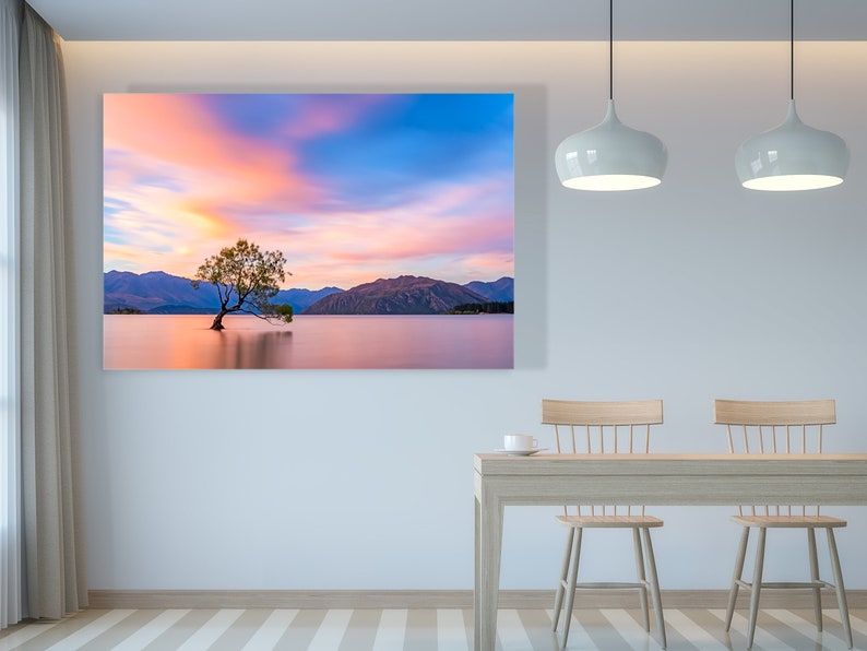 Nieuw-Zeeland Canvas Print Mountain Print, Lake Wall Art, Zonsondergang Grote Wall Art Nieuw-Zeeland Landschap Print, Nieuw-Zeeland Boom Natuur Foto afbeelding 3