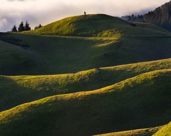 California Fog Landscape Mountain Photo Art - Sunset Print - Photograph of California Foggy Spring Green Mountain Landscape - Green, Yellow