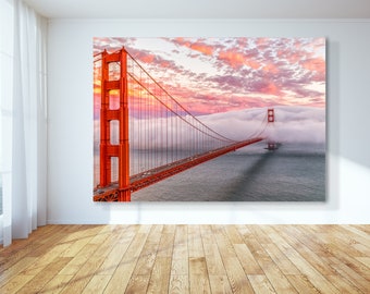 Canvas San Francisco Photo Print - San Francisco Photography Print Art - Romantic Golden Gate Bridge Photography - Beautiful Sunset Picture