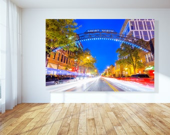 Ohio Canvas Art - Columbus Ohio Short North Canvas Night Print - Fotografía de lapso de tiempo de larga exposición Impresión de High Street ocupada por Ohio State