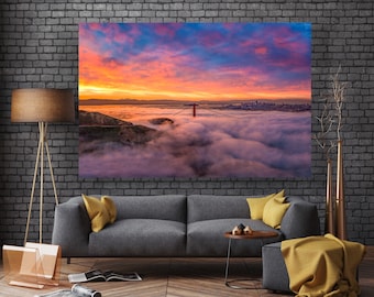 Canvas San Francisco Photo Print - San Francisco Photography Print Art - Romantic Golden Gate Bridge Photography - Beautiful Sunrise Picture