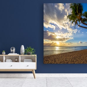 Maui Hawaii Sunset Photo Beautiful Paradise Beach Photograph from the Hawaiian Island of Maui Palm Trees Sand Ocean Sunset imagen 2