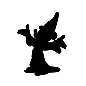 Könnte beinhalten: Schwarze Silhouette eines Cartoon-Zauberers mit einem spitzen Hut und einem langen Gewand.