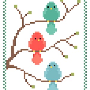 Cross Stitch Pattern - Three Little Songbirds - Instant Download PDF Pattern