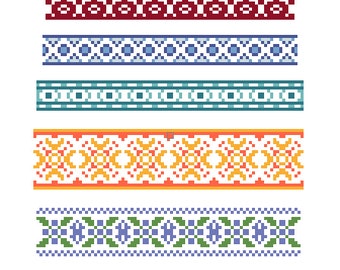 Collection of Six Original Decorative Cross Stitch Borders - Instant Download PDF Pattern