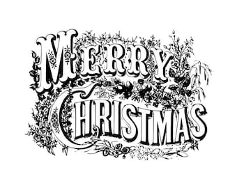 Vintage Merry Christmas Illustration - instant download SVG and PNG files for graphic design