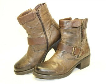 distressed moto boots
