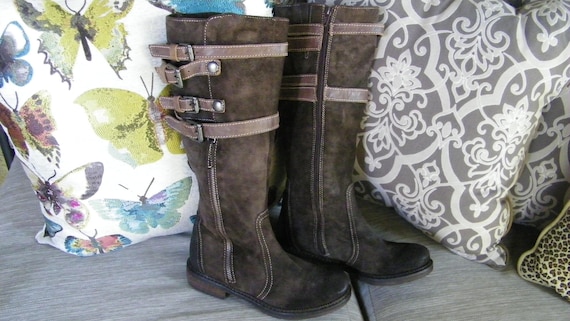 Biker Boots, Women's Distressed Moto Boots, Suede… - image 1