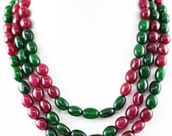 RUBY & EMERALD Beaded Necklace, Earth Mined Natural Gemstone, Handcrafted Mined From Earth 775.50 Carats, One of a Kind Handcrafted  Jewelry