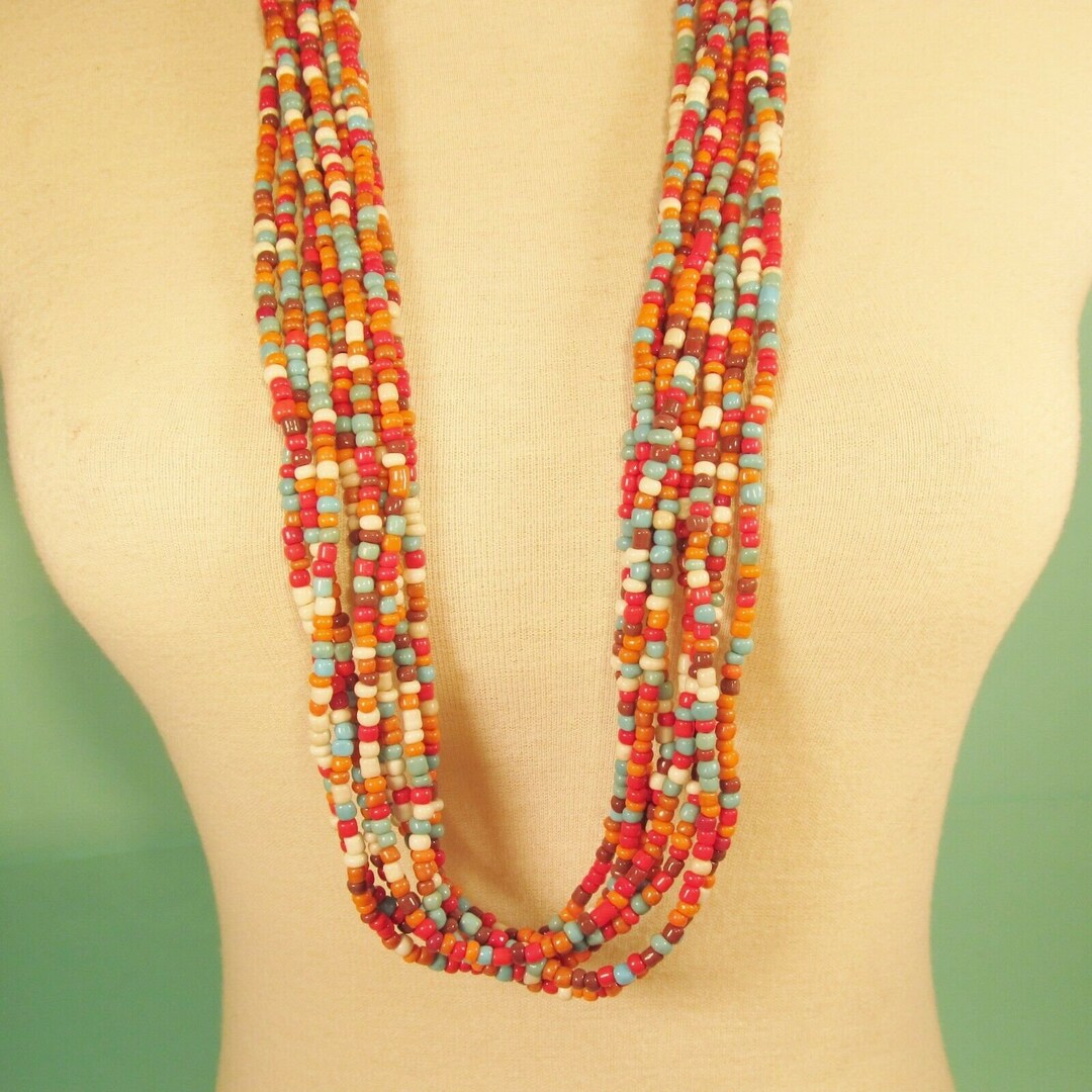 Bead Necklace, Handmade Long Beaded Necklace, Seed Bead Necklace