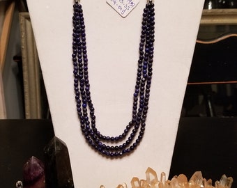 BLUE LAPIS LAZULI Beaded Necklace, Earth Mined Natural Gemstone, Handcrafted Mined From Earth 624 Carats, One of a Kind Handcrafted  Jewelry