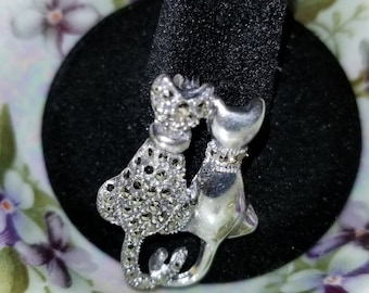 CAT BROOCH: Vintage Estate Marcasite and Sterling Silver Cat Duo Brooch, 925 Sterling Silver Cat Brooch, Sterling Silver Vintage Cat Brooch